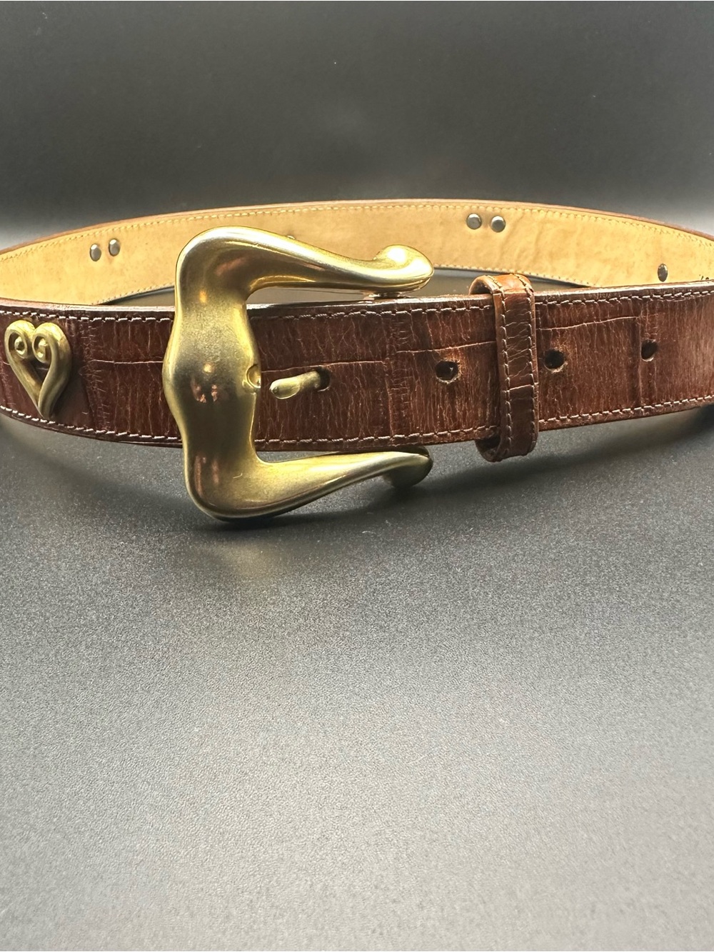 Brighton Brown Leather Belt with Brass Sculpted Buckle